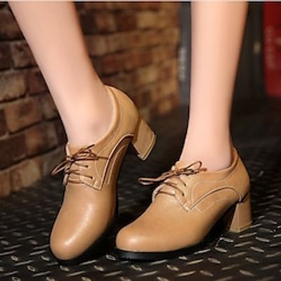 Women's Heels Plus Size Party Office Daily Solid Color Color Block Winter Lace-up Chunky Heel Round Toe Elegant Casual Minimalism Faux Leather Lace-up Almond Black Beige miniinthebox Women's Heels Plus Size Party Office Daily Solid Color Color Block Winter Lace-up Chunky Heel Round Toe Elegant Casual Minimalism Faux Leather Lace-up Almond Black Beige miniinthebox