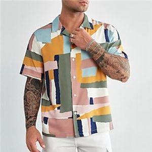 Men's Plus Size Summer Hawaiian Shirt Big and Tall Color Block Turndown Short Sleeve Spring  Summer Tropical Fashion Hawaiian Outdoor Street Tops miniinthebox