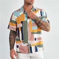 Men's Plus Size Summer Hawaiian Shirt Big and Tall Color Block Turndown Short Sleeve Spring  Summer Tropical Fashion Hawaiian Outdoor Street Tops miniinthebox - thumbnail