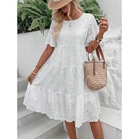 Women's White Dress Lace Dress Casual Dress Midi Dress Lace Patchwork Streetwear Casual V Neck Short Sleeve White Color Lightinthebox - thumbnail