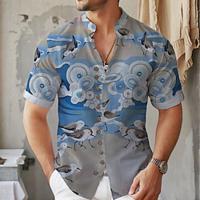 Graphic Prints Vintage Sailboat Vintage Artistic Men's Shirt Outdoor Street Casual Spring Summer Stand Collar Short Sleeve Blue S, M, L Polyester Shirt Lightinthebox