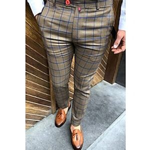 Men's Dress Pants Trousers Chinos Button Pocket Plaid Comfort Formal Party Work Fashion Classic Style Brown Micro-elastic Lightinthebox