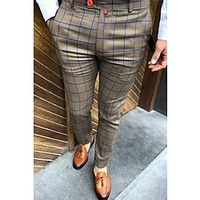 Men's Dress Pants Trousers Chinos Button Pocket Plaid Comfort Formal Party Work Fashion Classic Style Brown Micro-elastic Lightinthebox - thumbnail