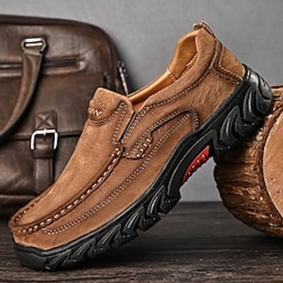 Men's Loafers  Slip-Ons Retro Driving Loafers Hiking Walking Classic Casual Outdoor Daily Leather Slip Resistant Loafer Light Brown Dark Brown Black Spring Fall Lightinthebox