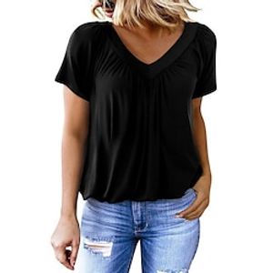 Women's T shirt Tee Plain Black White Navy Blue Short Sleeve Casual Fashion V Neck Regular Fit Summer Lightinthebox