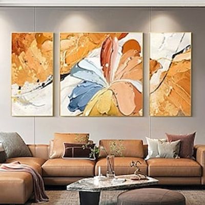 3 Sets of Life Flower Abstract Tree Painted Flower Handpainted Thick Simple Classical Handmade Oil Painting Frameless Canvas Wall Art (No Frame) miniinthebox