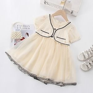 Kids Girls' Dress Solid Color Summer Dress Knee-length Dress Casual Crew Neck Short Sleeve Cute Dress 2-8 Years Summer M beige Lightinthebox