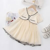Kids Girls' Dress Solid Color Summer Dress Knee-length Dress Casual Crew Neck Short Sleeve Cute Dress 2-8 Years Summer M beige Lightinthebox - thumbnail
