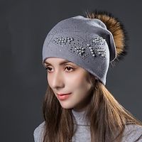 Women's Hat Beanie  Slouchy Black Khaki Gray Outdoor Home Daily Beaded Knit Animal Color Block Portable Windproof Comfort Lightinthebox - thumbnail