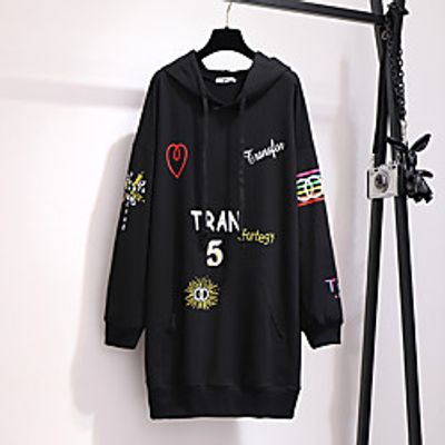 Women's Plus Size Dress T Shirt Dress Tee Dress Short Mini Dress Long Sleeve Graphic Letter Pocket Print Casual Spring Summer Black XXL 3XL 4XL 5XL 6XL  Cotton Lightinthebox
