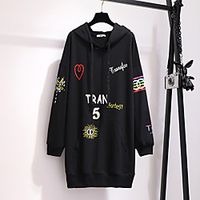 Women's Plus Size Dress T Shirt Dress Tee Dress Short Mini Dress Long Sleeve Graphic Letter Pocket Print Casual Spring Summer Black XXL 3XL 4XL 5XL 6XL  Cotton Lightinthebox - thumbnail