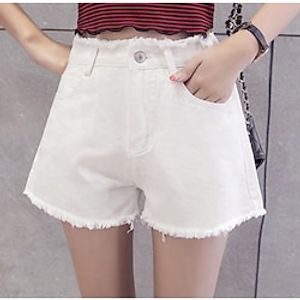 Women's Fashion Shorts Tassel Fringe Side Pockets Short Pants Casual Weekend Micro-elastic Plain Comfort Mid Waist White Black S M L XL Lightinthebox