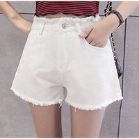 Women's Fashion Shorts Tassel Fringe Side Pockets Short Pants Casual Weekend Micro-elastic Plain Comfort Mid Waist White Black S M L XL Lightinthebox - thumbnail