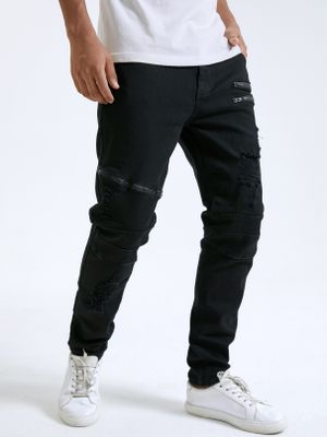 Men Casual Black Zip Design Ripped Skinny Jeans Men Casual Black Zip Design Ripped Skinny Jeans