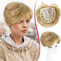 Short Hair Toppers with Bangs Blonde with Highlights Pixie Cut Clip in Synthetic Wiglets Hair Pieces for Women with Thinning Hair Lightinthebox