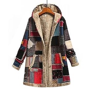 Women's Plus Size Hoodie Coat Button Pocket Plaid Outdoor Date Long Sleeve Hooded Regular Winter Fall Green Red L XL XXL 3XL 4XL miniinthebox