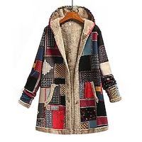 Women's Plus Size Hoodie Coat Button Pocket Plaid Outdoor Date Long Sleeve Hooded Regular Winter Fall Green Red L XL XXL 3XL 4XL miniinthebox - thumbnail