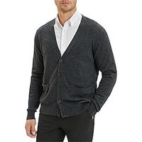 Men's Cardigan Sweater Cropped Sweater Ribbed Knit Regular Knitted Button Up Plain V Neck Warm Ups Modern Contemporary Casual Daily Wear Clothing Apparel Fall Winter Black Red S M L Lightinthebox - thumbnail