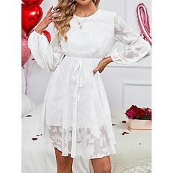 Women's White Dress Casual Dress T Shirt Dress Tee Dress Mini Dress Lace Patchwork Street Holiday Date Elegant Streetwear Crew Neck Long Sleeve Loose Fit White Color S M L XL Size Lightinthebox