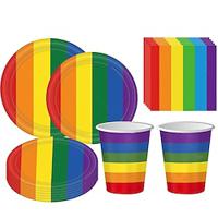 LGBT June Rainbow Party Disposable Paper Plate Set Colorful Stripe Party Disposable Tableware Lightinthebox