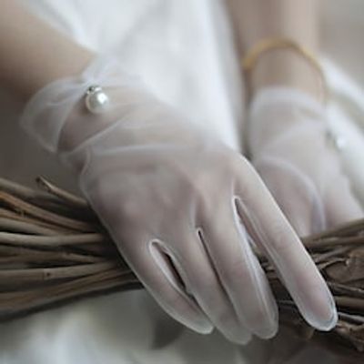 Polyester Wrist Length Glove Gloves / Imitation Pearl With Faux Pearl / Pure Color Wedding / Party Glove miniinthebox