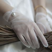 Polyester Wrist Length Glove Gloves / Imitation Pearl With Faux Pearl / Pure Color Wedding / Party Glove miniinthebox - thumbnail