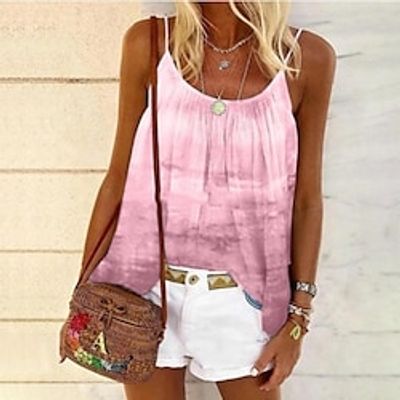 Women's Tank Top Camisole Summer Tops White Yellow Pink Tie Dye Print Sleeveless Casual Basic Round Neck Regular Plus Size S miniinthebox