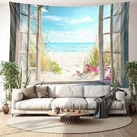 Window View Beach Hanging Tapestry Wall Art Large Tapestry Mural Decor Photograph Backdrop Blanket Curtain Home Bedroom Living Room Decoration Ocean Summer Lightinthebox