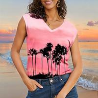 Women's Tank Top Vest Ombre Vacation Print Pink Sleeveless Hawaiian V Neck Summer Lightinthebox - thumbnail