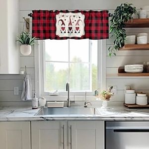 Valances Curtain for Kitchen Window Valentine's Day Rod Pocket Valance Window Treatments 1 Panel Gnomes Red Buffalo Check Plaid Short Topper Curtains Lightinthebox