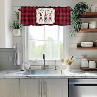 Valances Curtain for Kitchen Window Valentine's Day Rod Pocket Valance Window Treatments 1 Panel Gnomes Red Buffalo Check Plaid Short Topper Curtains Lightinthebox - thumbnail