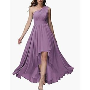A-Line Wedding Guest Dresses Elegant Dress Party Wear Asymmetrical Sleeveless One Shoulder Polyester with Pleats 2023 Lightinthebox