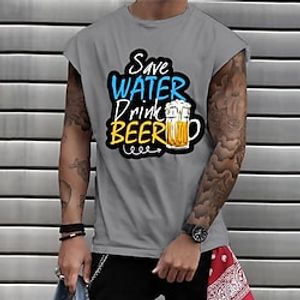 Men's Unisex T shirt Hot Stamping Graphic Prints Beer Letter Crew Neck Street Daily Print Cap Sleeve Tops Casual Designer Big and Tall Sports White Black Gray miniinthebox