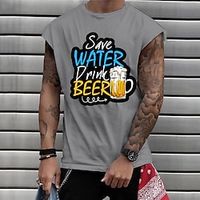 Men's Unisex T shirt Hot Stamping Graphic Prints Beer Letter Crew Neck Street Daily Print Cap Sleeve Tops Casual Designer Big and Tall Sports White Black Gray miniinthebox - thumbnail