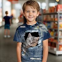 Boys 3D Animal Cat Tee Short Sleeve Summer Active Vacation Sports Polyester Kids 3-12 Years School Outdoor Casual Lightinthebox