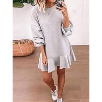 Women's Red Christmas Dress Sweatshirt Dress Mini Dress Active Fashion Outdoor Vacation Going out Crew Neck Ruffle Pure Color Regular Fit Black Apricot Gray S M L XL XXL Lightinthebox - thumbnail