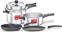 Prestige Kitchen Starter Pack Popular Svachh 5 Ltr + 3 Ltr Body + Fry Pan 200mm + Tawa 275mm, Silver, MPP10181