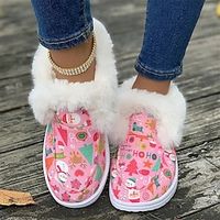 Women's Boots Xmas Shoes Snow Boots Plus Size Christmas Daily Fleece Lined Booties Ankle Boots Winter Flat Heel Round Toe Plush Casual Comfort Canvas Loafer Solid Color Black White Pink miniinthebox - thumbnail