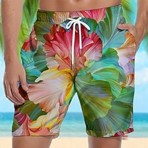 Men's Board Shorts Swim Shorts Swim Trunks Summer Shorts Beach Shorts Drawstring with Mesh lining Elastic Waist Leaf Graphic Prints Quick Dry Short Casual Daily Holiday Boho Hawaiian Blue Green Lightinthebox