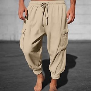 Men's Cargo Pants Joggers Trousers Cropped Pants Drawstring Elastic Waist Multi Pocket Plain Comfort Wearable Ankle-Length Casual Daily Holiday Sports Fashion Black Army Green miniinthebox