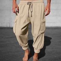 Men's Cargo Pants Joggers Trousers Cropped Pants Drawstring Elastic Waist Multi Pocket Plain Comfort Wearable Ankle-Length Casual Daily Holiday Sports Fashion Black Army Green miniinthebox - thumbnail