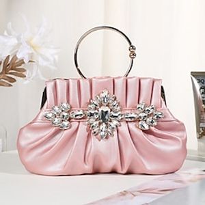 Women's Clutch Evening Bag Polyester Party Daily Crystals Chain Solid Color Silver Pink Champagne Lightinthebox
