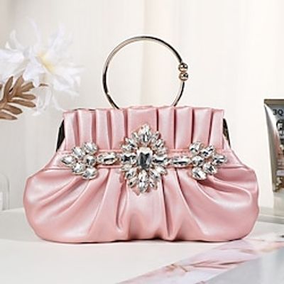 Women's Clutch Evening Bag Polyester Party Daily Crystals Chain Solid Color Silver Pink Champagne Lightinthebox