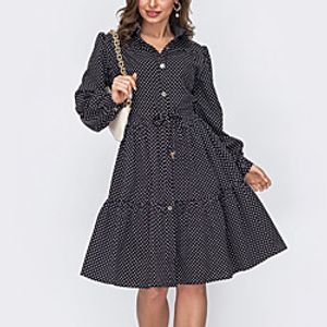 Women's A Line Dress Knee Length Dress Black Long Sleeve Polka Dot Button Spring Summer Shirt Collar Stylish Casual Modern 2022 S M L XL XXL miniinthebox