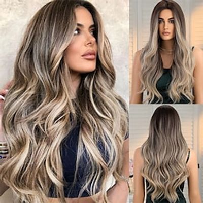 Long Ombre Blonde Brown Wavy Wigs for Women Natural Synthetic Curly Wig Heat Resistant Fiber Wigs for Daily Cosplay Lightinthebox
