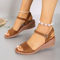 Women's Sandals Wedge Sandals Comfort Shoes Daily Beach Wedge Peep Toe Casual Comfort Minimalism Satin PU Ankle Strap Dark Brown Lightinthebox