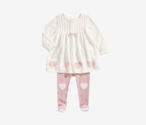 Baby Girls Hearts Sweater Dress & Footed Tights Set  Ivory/Pink