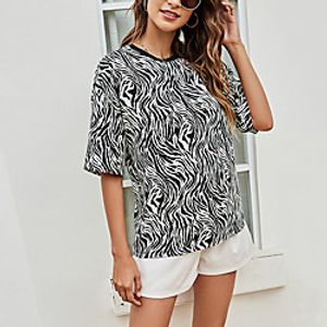 Women's T shirt Zebra Round Neck Basic Tops Black miniinthebox