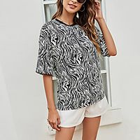 Women's T shirt Zebra Round Neck Basic Tops Black miniinthebox - thumbnail