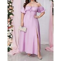 Women's Plus Size Prom Dress Party Dress Cocktail Dress Long Dress Maxi Dress Yellow Pink Purple Short Sleeve Pure Color Ruched Spring Fall Winter Off Shoulder Fashion Winter Dress Wedding Guest Lightinthebox - thumbnail